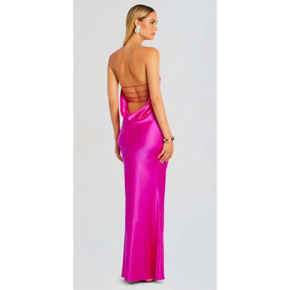 Retrofête Keaton Silk Maxi Dress‎ Neon Pink Size L NWT - Picture 3 of 8